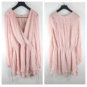 Free People Pastel Pink Deep V Embroidered Dress